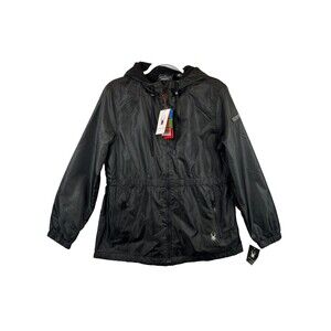Spyder Jacket Womens Large Black Hooded Softshell Lined Full Zip Windbreaker